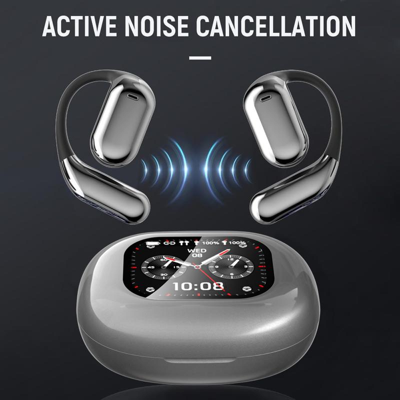 Touch Screen Open Bluetooth Earphones, Over The Ear Earbuds Headphones, True Wireless Open Ear Earbuds Bluetooth, Noise Reduction&Touch Screen Control&LED Display