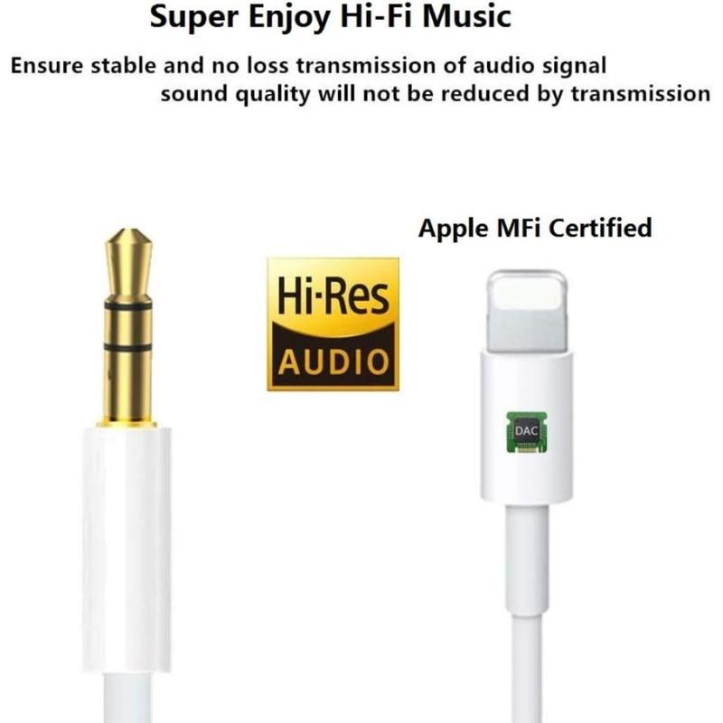 Aux Cord for Car, Lightning To 3.5 Mm Headphone Jack Adapter for Car Stereo Compatible with IPhone 14 13 12 11 XS XR X 8 7 To Car Home Stereo Speaker Headphone, White