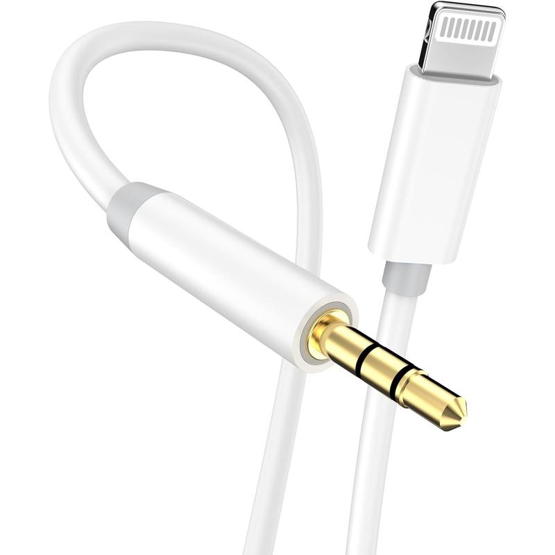 Aux Cord for Car, Lightning To 3.5 Mm Headphone Jack Adapter for Car Stereo Compatible with IPhone 14 13 12 11 XS XR X 8 7 To Car Home Stereo Speaker Headphone, White