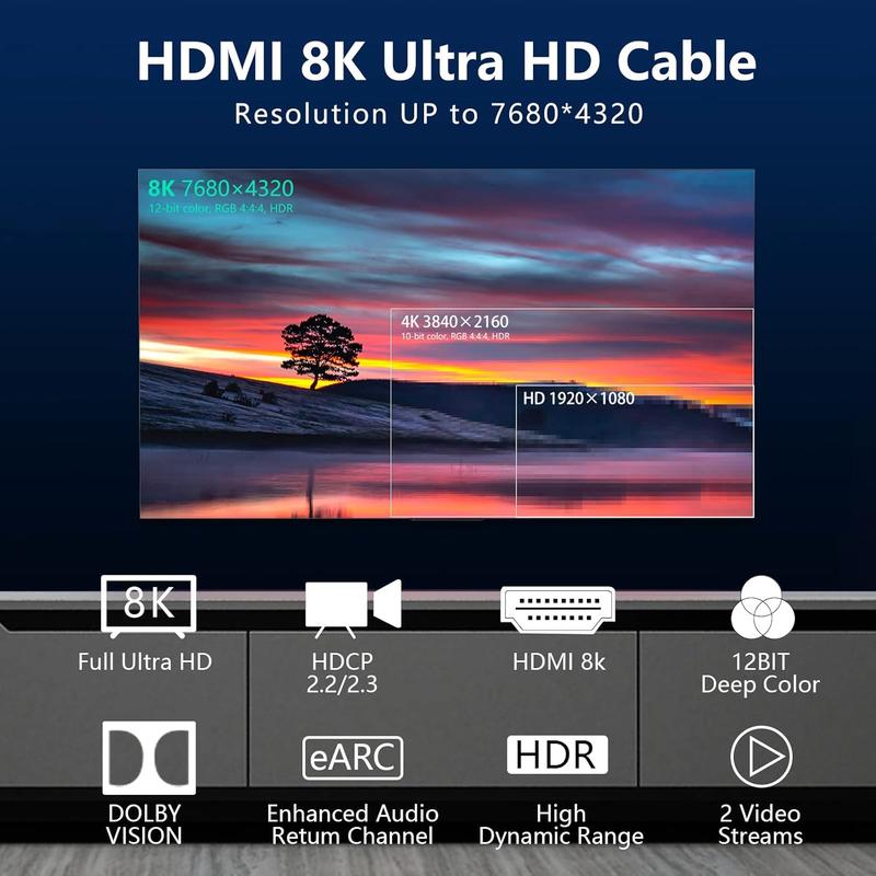 8K HDMI 2.1  10 FT,48Gbps Ultra High Speed Gaming Braided Cables Support 8K@60HZ 4K@120Hz,eARC,Dynamic HDR,HDCP 2.2 2.3,3D,VRR for 120fps Monitor PS5 PS4 X-Box Roku TV RTX3080 3090