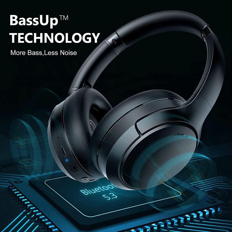 Hybrid Active Noise Cancelling Headphones, Wireless Over Ear Bluetooth Headphones with Microphone, 70H Playtime, Foldable Headphones with HiFi Audio, Deep Bass for Home Travel Office