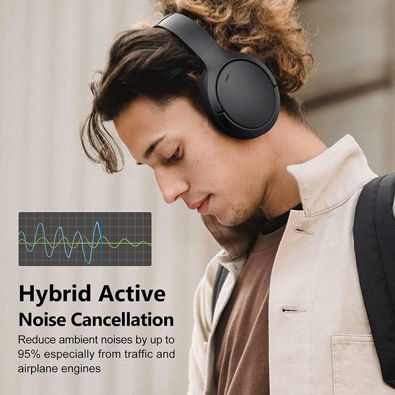 Hybrid Active Noise Cancelling Headphones, Wireless Over Ear Bluetooth Headphones with Microphone, 70H Playtime, Foldable Headphones with HiFi Audio, Deep Bass for Home Travel Office