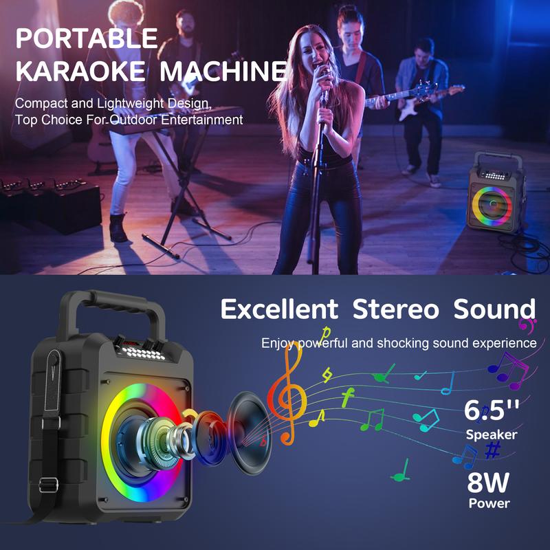 Karaoke Machine with 2 Wireless Microphones, Portable 30W Home Speaker System for Adults with Disco Lights and Strap light box