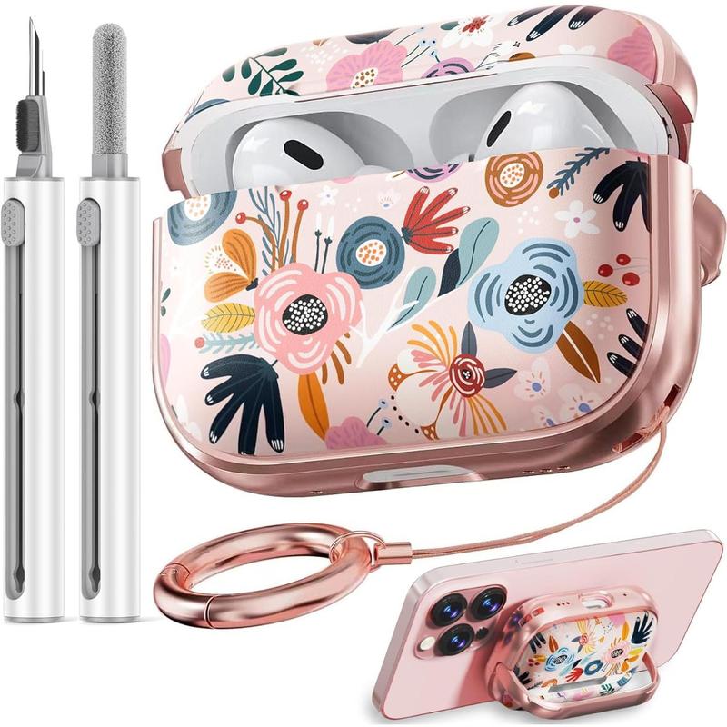 with Safety Lock  Airpods Pro 2nd 1st Generation Case Cover, Flowers Cute AirPods Pro 2 Case Hard iPod Pro Case for Women Girls with Cleaner Kit for AirPod Pro Case (2023 USB-C  2022 2019) - Pink