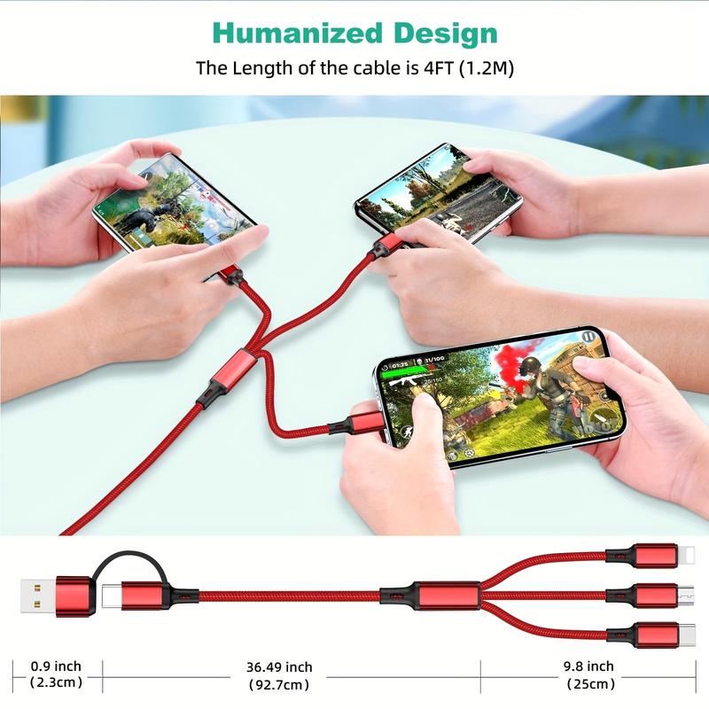 6-In-1 Multi Charging Cable, Nylon Braided Data Cable, Multifunctional Charging Cable for Home Office