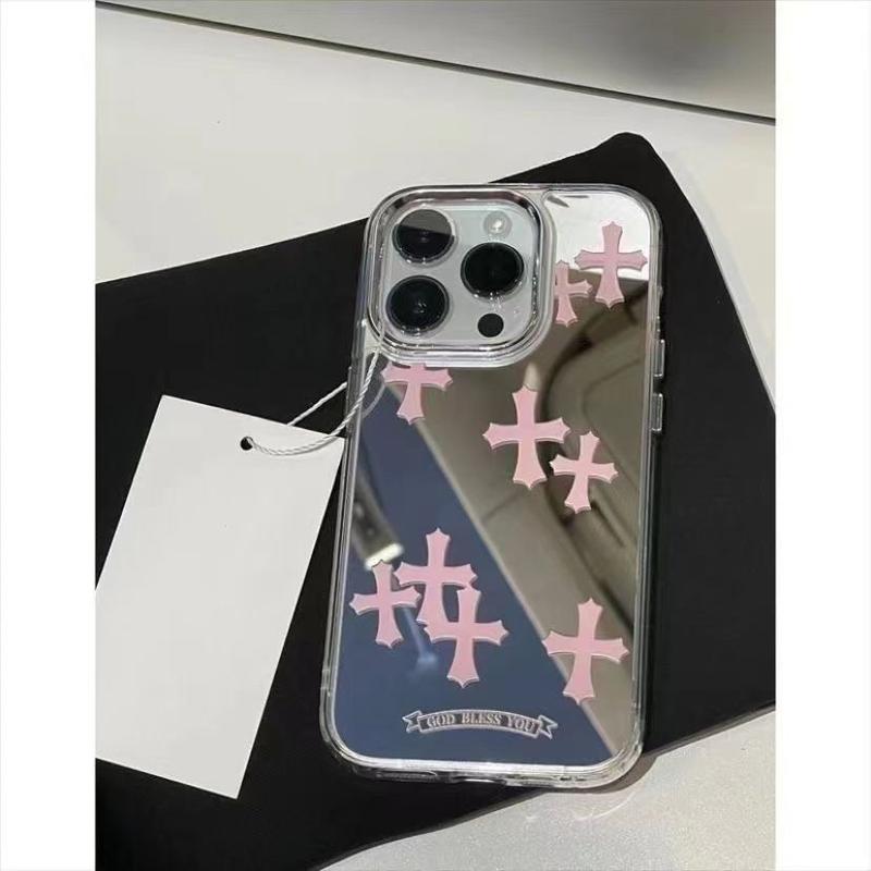 Mirror Pink Cross for Ip16promax Phone Case Ip15puls 14 13 12 11 Drop Protection