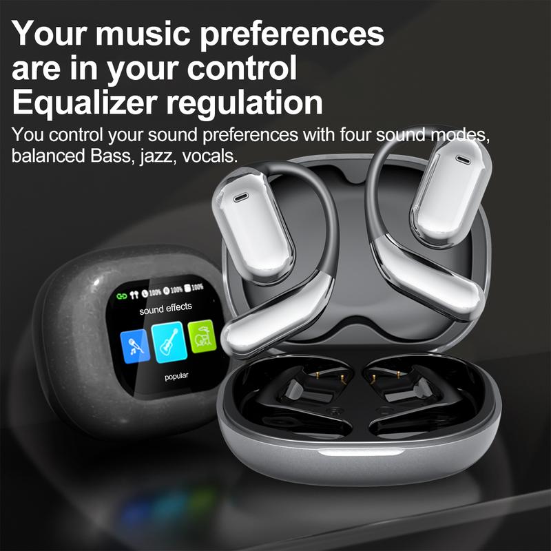 Touch Screen Open Bluetooth Earphones, Over The Ear Earbuds Headphones, True Wireless Open Ear Earbuds Bluetooth, Noise Reduction&Touch Screen Control&LED Display