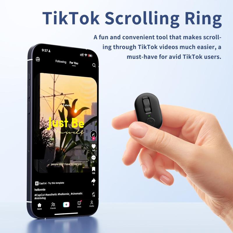 Tiktok Scrolling Ring, Page Turner for Kindle App, Remote Control for TIK Tok and Kindle App, Bluetooth Connected, for iPhone Series, iPad, Android Phone, and More