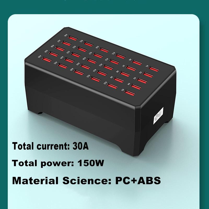 USB Charger, 30 Port 150W 30A USB Charging Station, Multi Port USB Hub Charger with Smart Detect for Multiple Devices Smartphones Tablets and Other Electronics