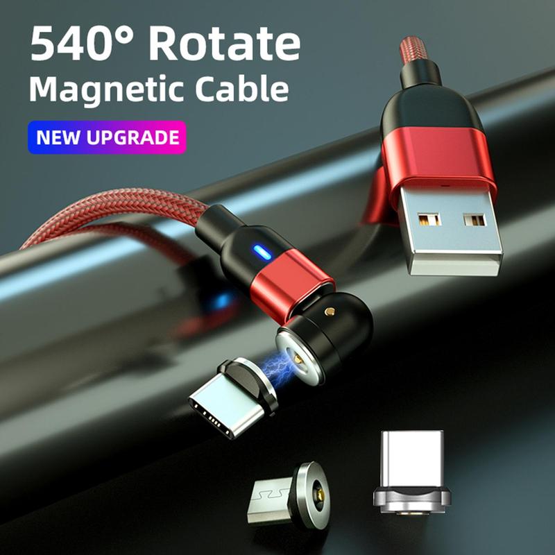 BOJIANXIN 540° Rotation Magnetic Charging Cable, 3 in 1 Magnetic Phone Charger, Compatible with Micro USB, Type C, Portable Electronics Chargers