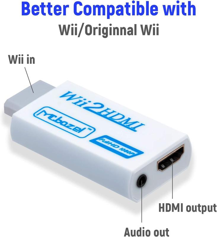 Mcbazel Wii to HDMI 1080p 720p Connector Output Video & 3.5mm Audio Supports All Wii Display Modes 480i 480p, PAL 576i, Hdmi Adapter for Wii Console