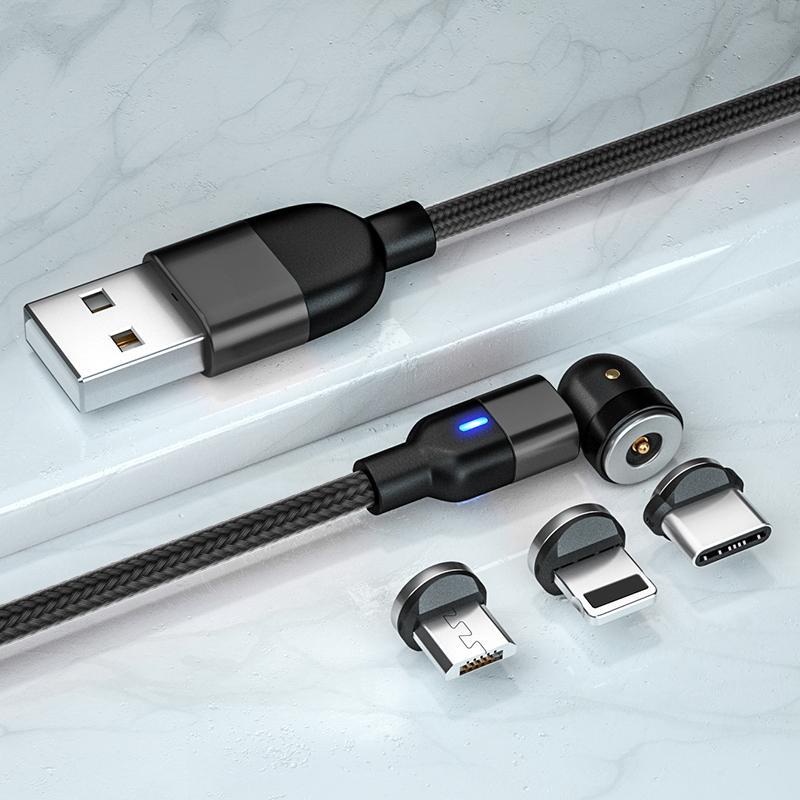 BOJIANXIN 540° Rotation Magnetic Charging Cable, 3 in 1 Magnetic Phone Charger, Compatible with Micro USB, Type C, Portable Electronics Chargers