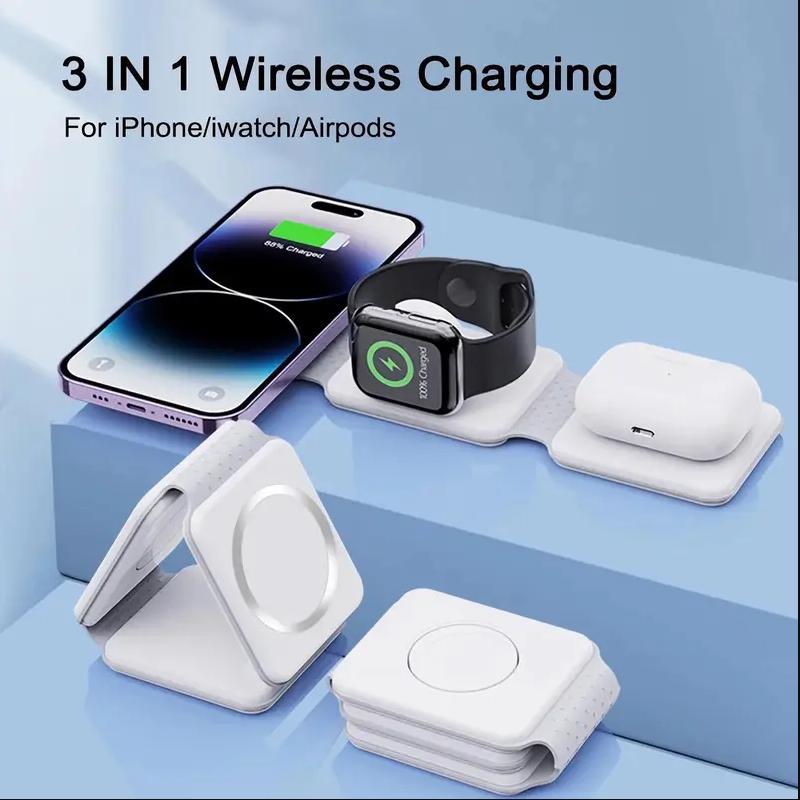 Magnetic Wireless Charger for iPhone: Fodable 3 in 1 Charging Station for Multiple Apple Devices - Travel Charging Pad Dock for Apple Watch