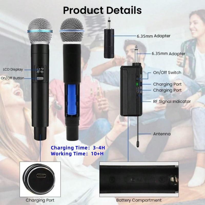 LMBGM Wireless Microphone, USB Rechargeable Wireless Microphone, Portable Microphone for Karaoke Singing, Speech, Wedding, Church, PA System