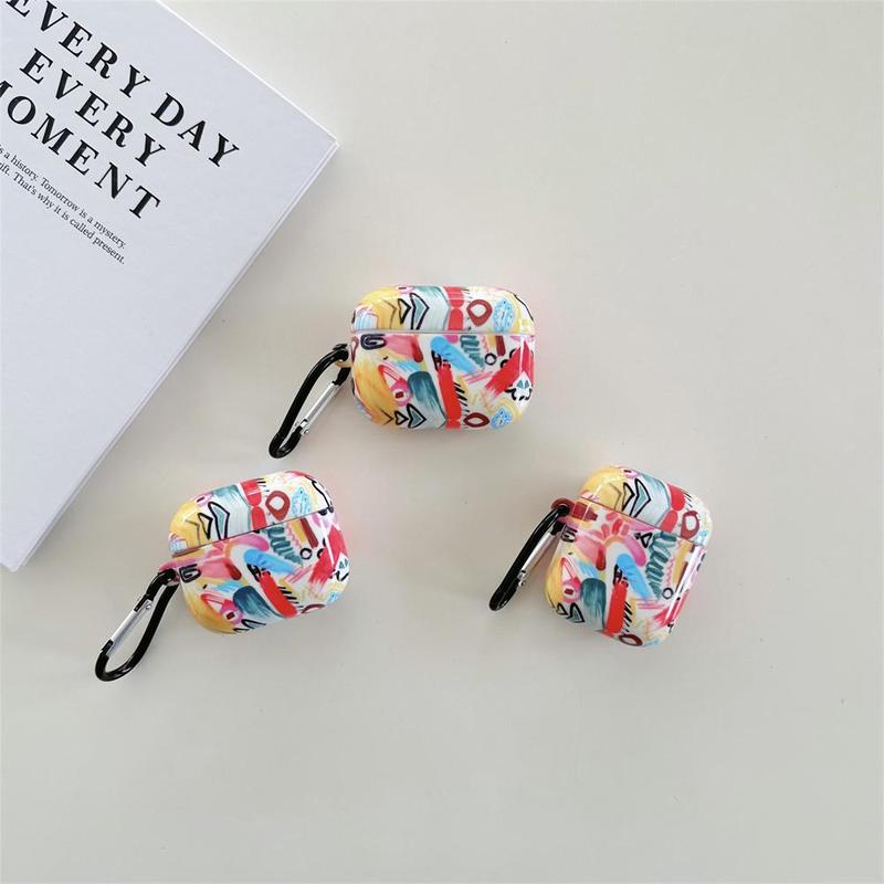 Graffiti Pattern Earphone Case with Carabiner (1 Set), Creative Earphone Protector Cover, Earphone Accessories Compatible with AirPods 1 2 3 Pro 2 Pro