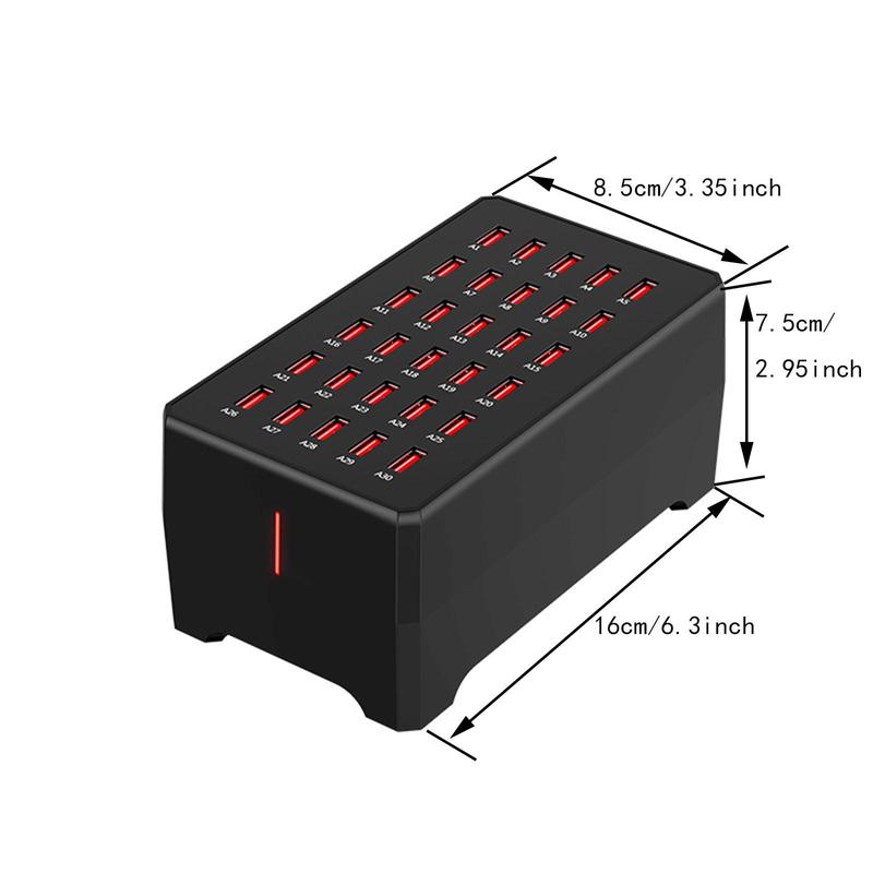 USB Charger, 30 Port 150W 30A USB Charging Station, Multi Port USB Hub Charger with Smart Detect for Multiple Devices Smartphones Tablets and Other Electronics