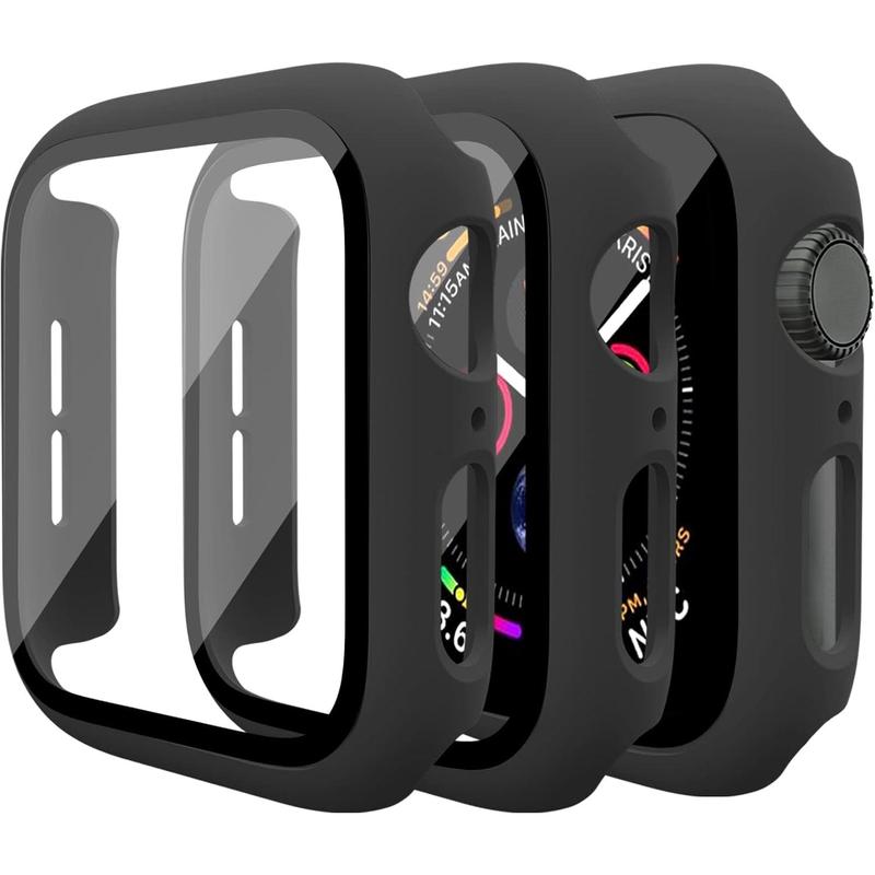 3 Pack Case for Apple Watch SE 40mm Series 6 Series 5 Series 4 Hard PC Case with Tempered Glass Screen Protector Waterproof Anti-Scratch Ultra-Thin Protective Cover for iWatch 40mm (Black)