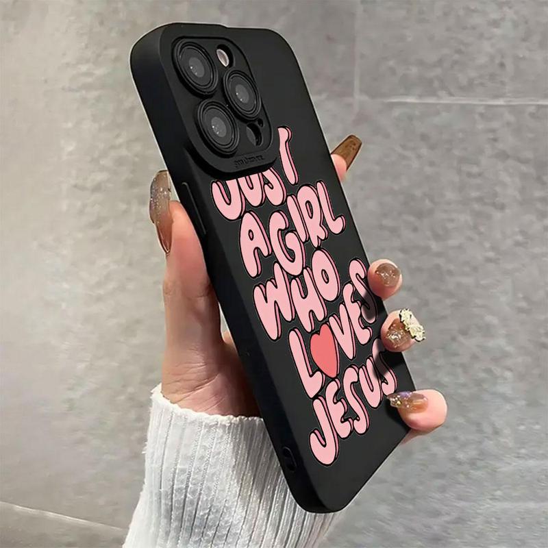 Just Girl Who Loves Jesus Letter Pattern Phone Case, Decorative Phone Protector Cover, Phone Accessories Compatible with iPhone 11 12 13 14 15 16 Pro Max