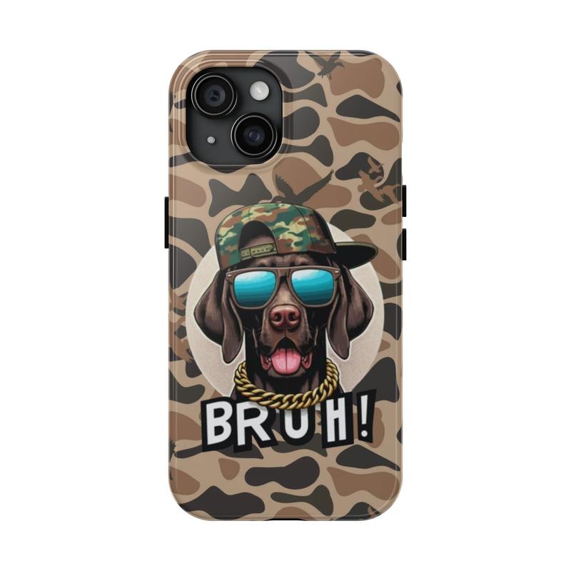 Dog In Backward cap BRUH! Phone Case, Cool & Unique Duck Hunting Design, Duck Hunting Camo iPhone Case for iPhone 15 Promax Plus Pro 15 14 13 12 11 Xr Xsmax Xs X 8 Plus 8