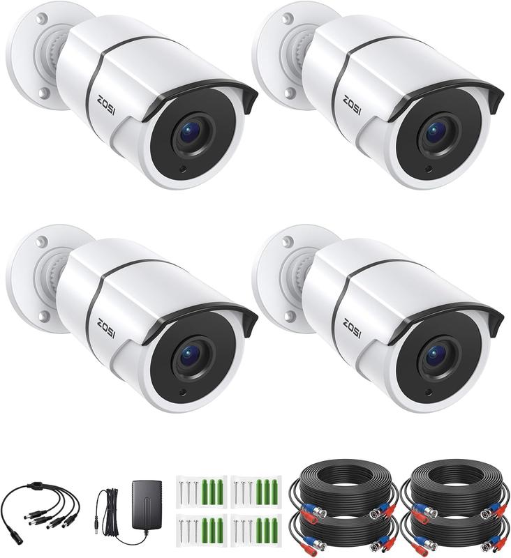 ZOSI 4 Pack 1080P Home Security Cameras with Audio Recording,Built-in Microphone,1920TVL 2.0MP HD-TVI Surveillance Cameras with 120ft IR Night Vision,Waterproof Surveillance Bullet CCTV Camera System, White Cameras Car camera