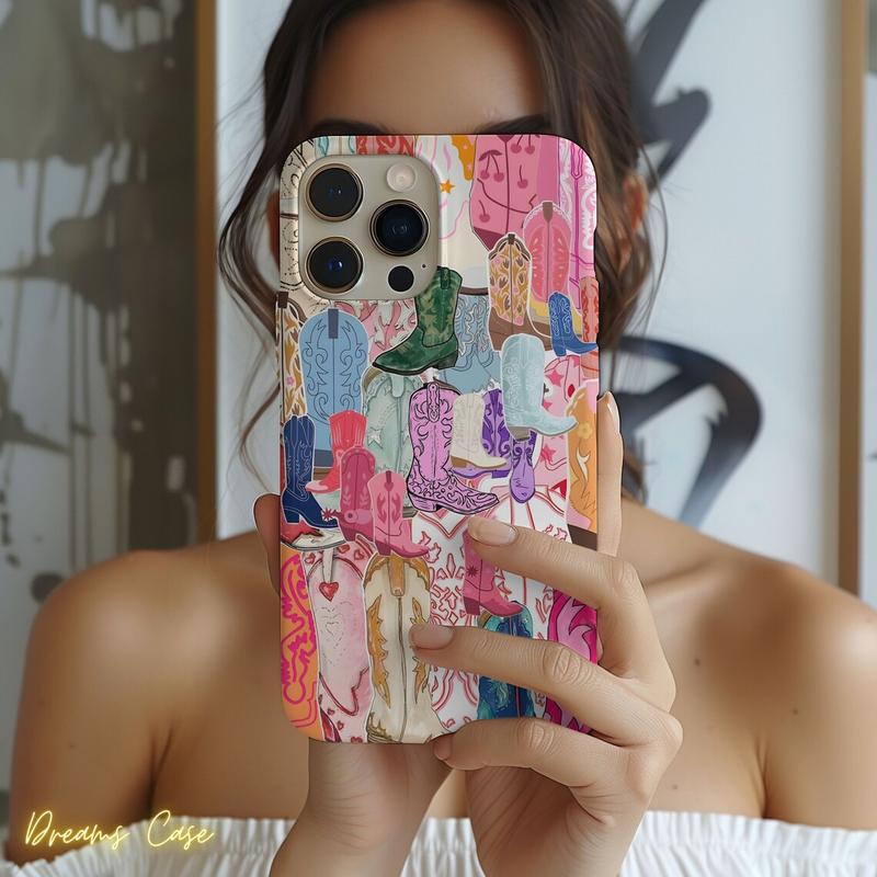 Girly Coquette Cowgirl Collage Phone Case, Disco Cowgirl, Cowgirl Boots Case Iphone 15 14 13 12 11 Pro Max Plus Person Accessories Protection Personalized