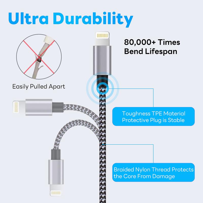 iPhone Charger four piece USB Lightning Cable Nylon Braided Fast Charging iPhone Cord Compatible iPhone iPad