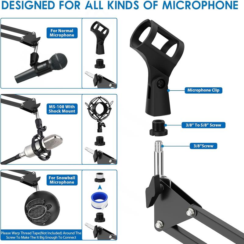 Microphone Stand, Adjustable Microphone Des Stand for  Mic Boom Arm Stand for Broadcasting Recording, Voice-Over Sound Studio, Stages, Streaming, Singing and TV Stations