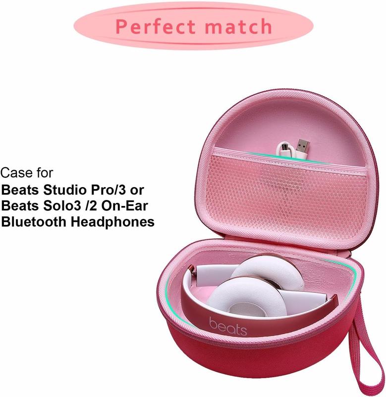 Headphones case for  Studio and Beat Solo Series  Tune and  Live Series TOZO ht2 Series  Life Series  QuietComfort Series, Fit All Folding HeadphoneOuter Pink+Inner Pink