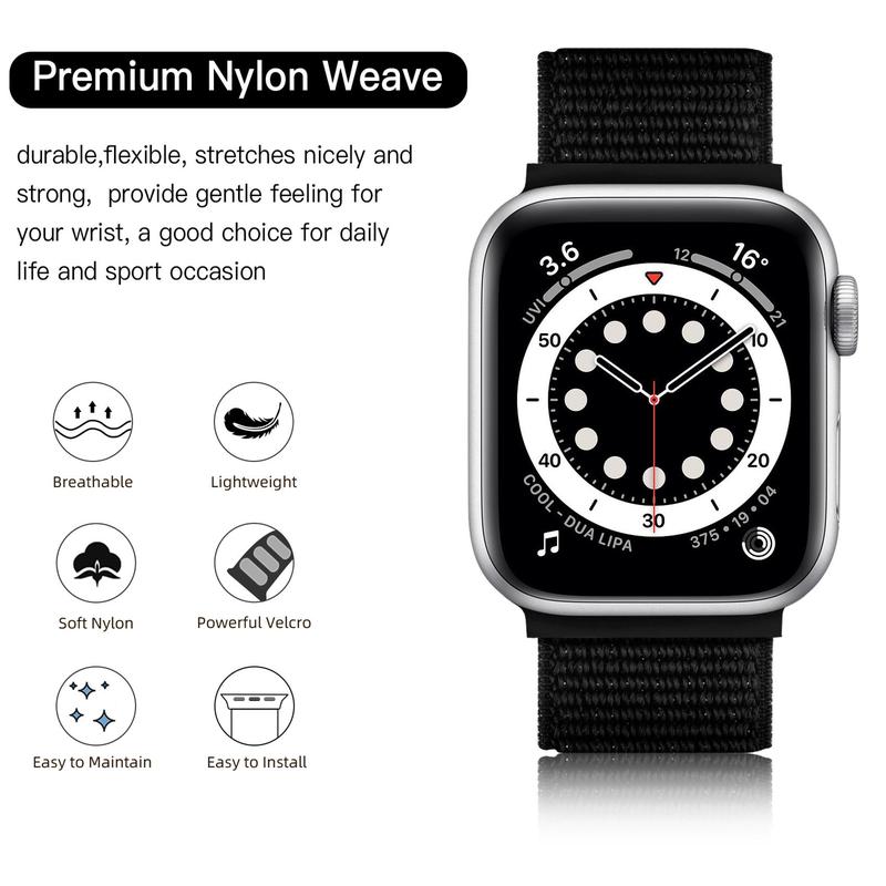 Nylon Watch Band Compatible with Apple Watch (Band Only), 5 Counts Smart Watch Bands for Apple Watch 9 8 7 6 5 4 3 2 1 SE, Adjustable Breathable Watch Band for Men Women