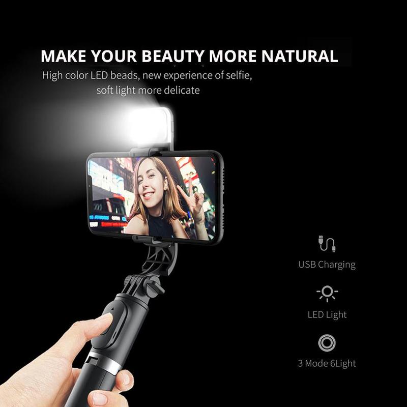 Q02s Fill Light BT Tripod Selfie Stick, 1045mm Stainless Steel Smartphone Selfie Stick, Six-speed Three-color Temperature 360-degree Rotation Horizontal and Vertical Shooting Selfie Stick Tripod