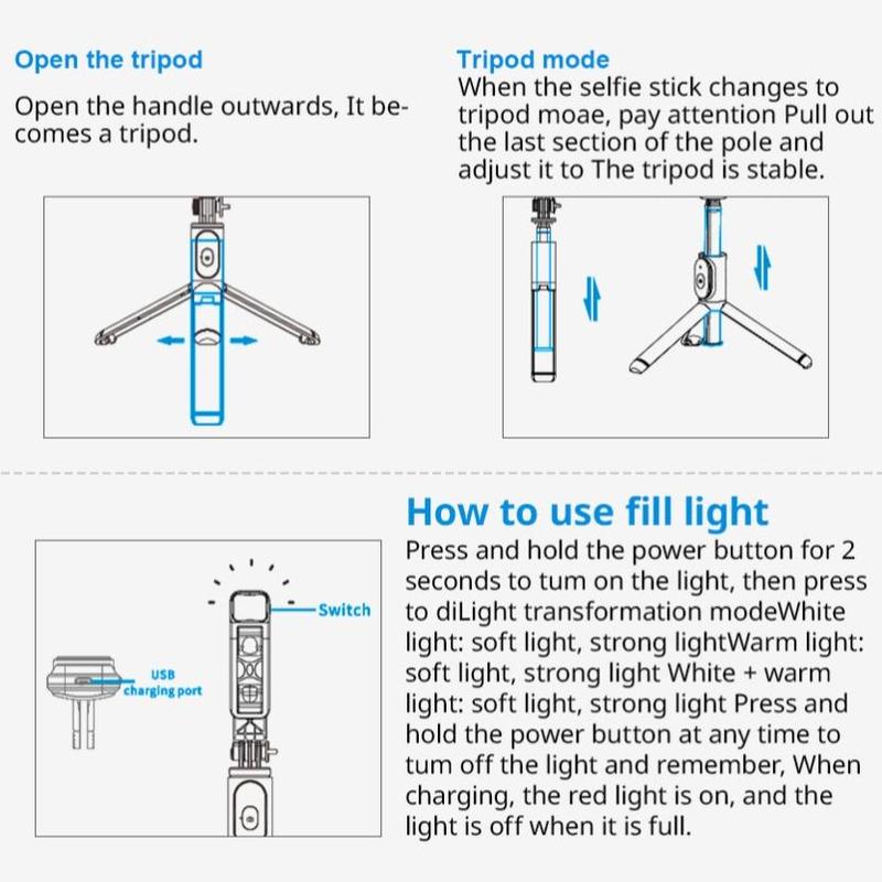 Q02s Fill Light BT Tripod Selfie Stick, 1045mm Stainless Steel Smartphone Selfie Stick, Six-speed Three-color Temperature 360-degree Rotation Horizontal and Vertical Shooting Selfie Stick Tripod