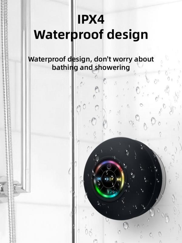 Mini Bluetooth Shower Speaker with LED light, Portable IPX4 Waterproof, Hands-Free Speakerphone. Rechargeable Using Micro USB, Wireless Stereo for Beach, Shower & Home Audio Smartphone boom  box suction cup