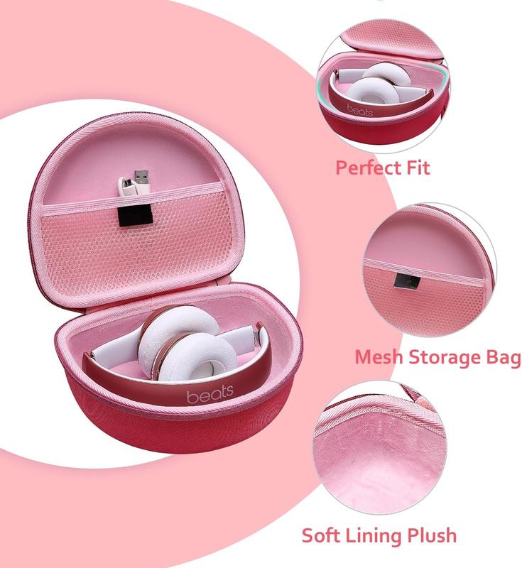 Headphones case for  Studio and Beat Solo Series  Tune and  Live Series TOZO ht2 Series  Life Series  QuietComfort Series, Fit All Folding HeadphoneOuter Pink+Inner Pink