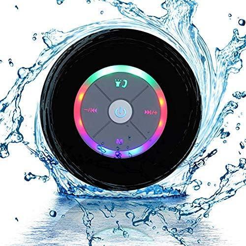 Mini Bluetooth Shower Speaker with LED light, Portable IPX4 Waterproof, Hands-Free Speakerphone. Rechargeable Using Micro USB, Wireless Stereo for Beach, Shower & Home Audio Smartphone boom  box suction cup