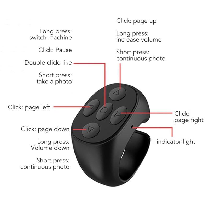 Fingertip Wireless Bluetooth Remote Control, Fingertip Remote Control Ring, Remote Control App Page Turner, Scrolling Rings Rechargeable Camera Remote, for Phone Tablets Selfie, Flip Page