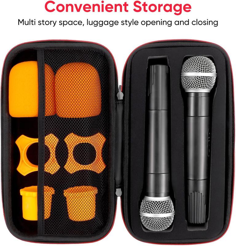 Microphone Case: Portable Microphone Storage Box Case Hard EVA Cover Microphone Carrying Bag Dual Handheld Mic Case Shockproof Microphone Case with Zipper Hard Travel Case