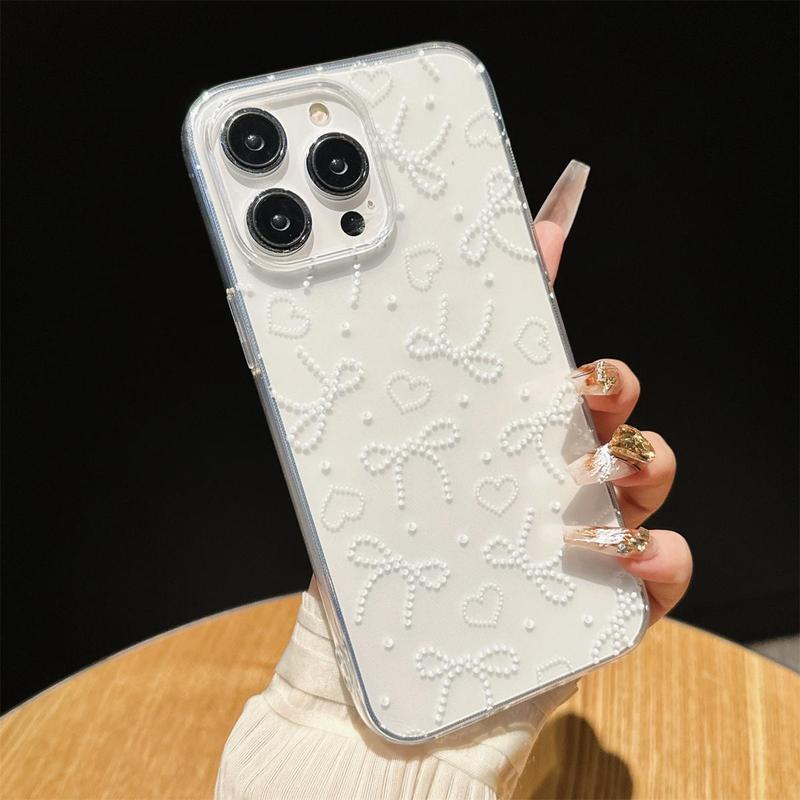 Bowknot & Heart Pattern Phone Case, Anti-drop Durable Protective Cover, Fashion Mobile Phone Accessories Compatible with iPhone Series