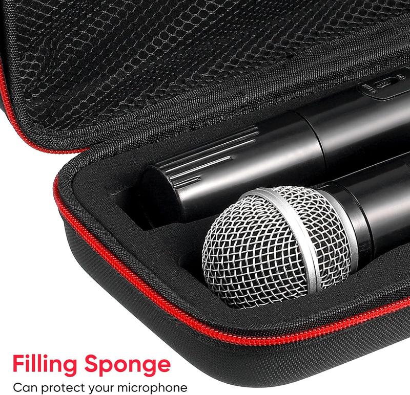 Microphone Case: Portable Microphone Storage Box Case Hard EVA Cover Microphone Carrying Bag Dual Handheld Mic Case Shockproof Microphone Case with Zipper Hard Travel Case