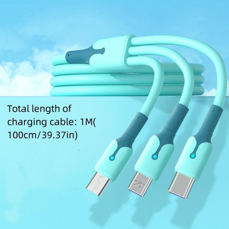 3-in-1 12W Liquid Lighting Mobile Phone Charger Cable Data Transmission Cable, Fast Charge Cable with USB Port A, Compatible with iPhone Android Smartphone Tablet