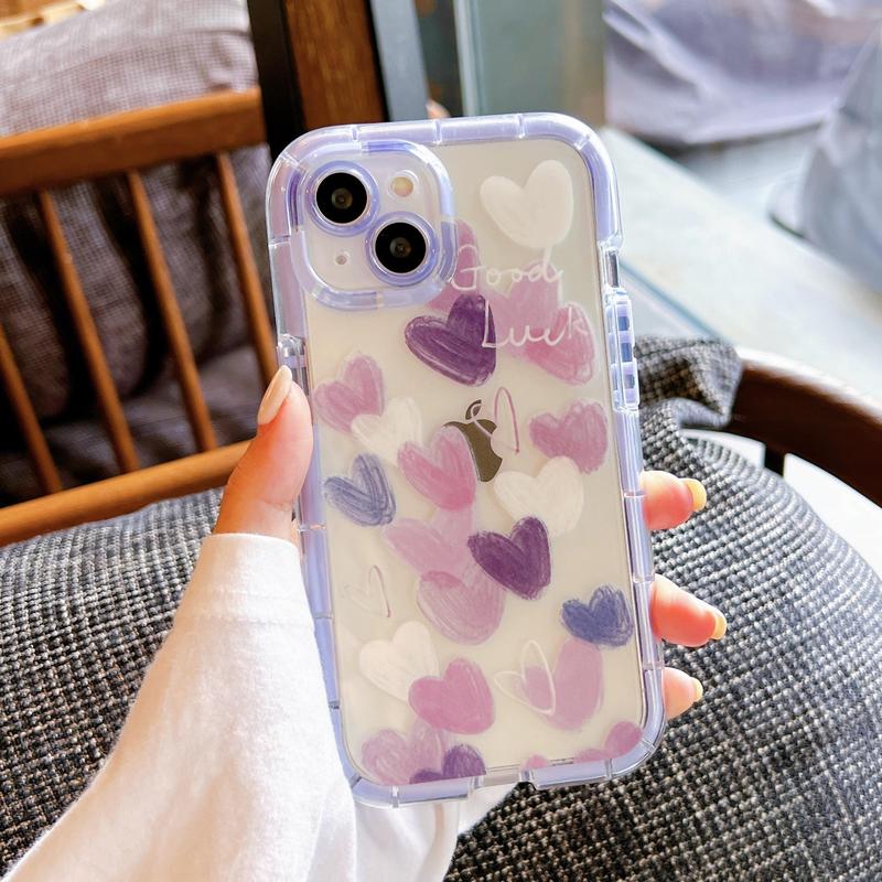 Spring Clear Heart Pattern Phone Case for Summer Gift, TPU Anti-fall Phone Cases, Phone Accessories for iPhone X 11 12 13 14 15 Pro Max, Ideal Gift for Birthday Girlfriend, Smartphone Accessories