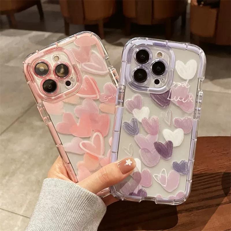 Spring Clear Heart Pattern Phone Case for Summer Gift, TPU Anti-fall Phone Cases, Phone Accessories for iPhone X 11 12 13 14 15 Pro Max, Ideal Gift for Birthday Girlfriend, Smartphone Accessories