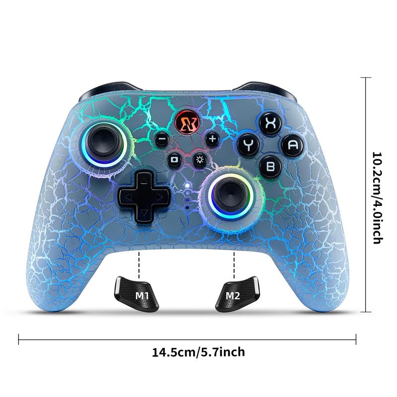 Wireless Game Controller, RGB Adjustable LED Wireless Remote Gamepad with Unique Crack, Motion Control Gamepad for Switch Switch Lite Switch OLED