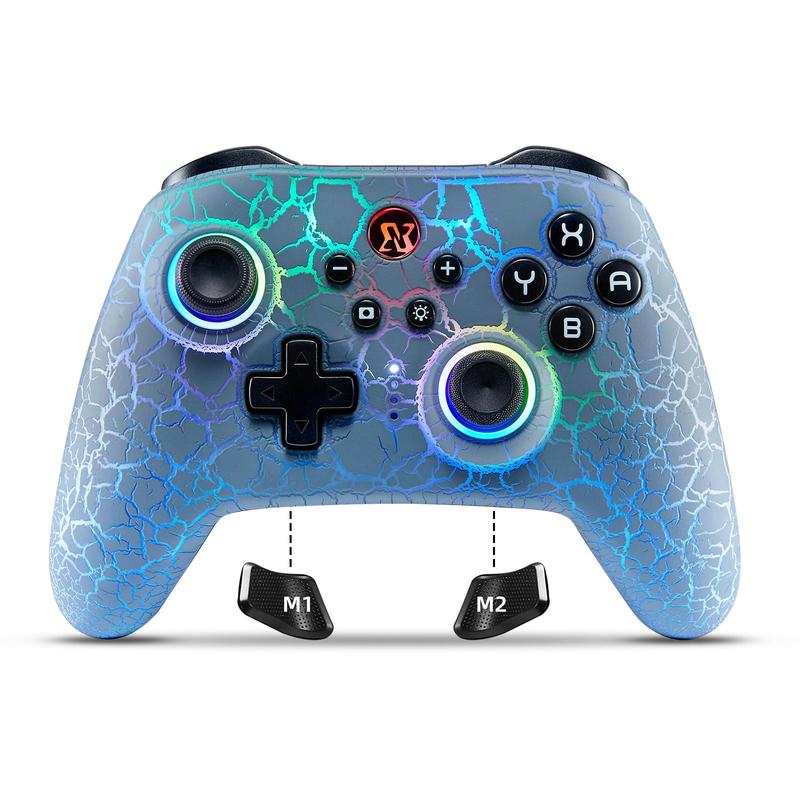 Wireless Game Controller, RGB Adjustable LED Wireless Remote Gamepad with Unique Crack, Motion Control Gamepad for Switch Switch Lite Switch OLED