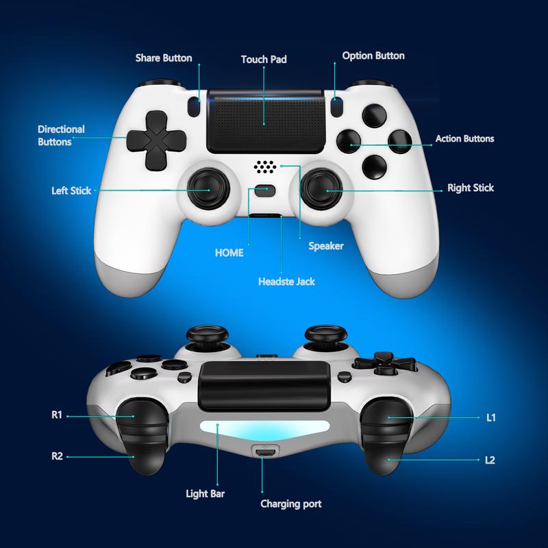 YUYIU Wireless Controller For Ps4 Romote Compatible With Ps4 Slim Pro Windows PC, Controller For Ps4 With 3.5mm Audio Jack, Touch Pad, Six Axis Motion Control, Charging Cable