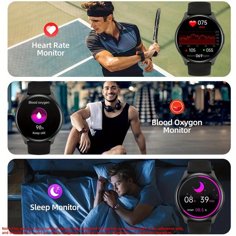 Round Full Touch Screen Smart Watch, Fitness Tracker with Heart Rate Monitoring Function, Multifunctional Sports Smart Watch for Women & Men, Stocking Fillers Gift