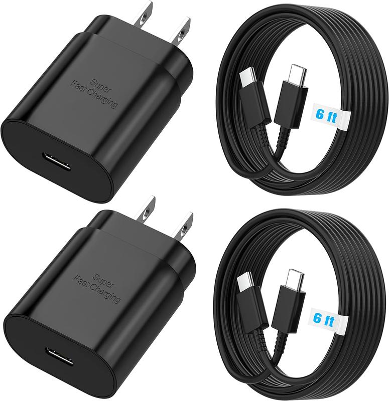 2 Pack Super Fast Charger Type C 25 Watt, Charge Cable Cord 6ft for Samsung Galaxy S24 S24 Plus S23 S22 , S21 S20 Note 20 Z Fold 3 4 5 Tablet Watch