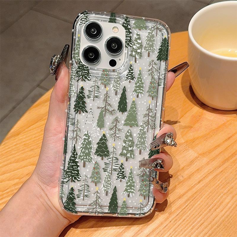 Christmas Tree Pattern Phone Case, Decorative Phone Protector Cover, Phone Accessories Compatible with iPhone 11 12 13 14 15 16 Pro Max