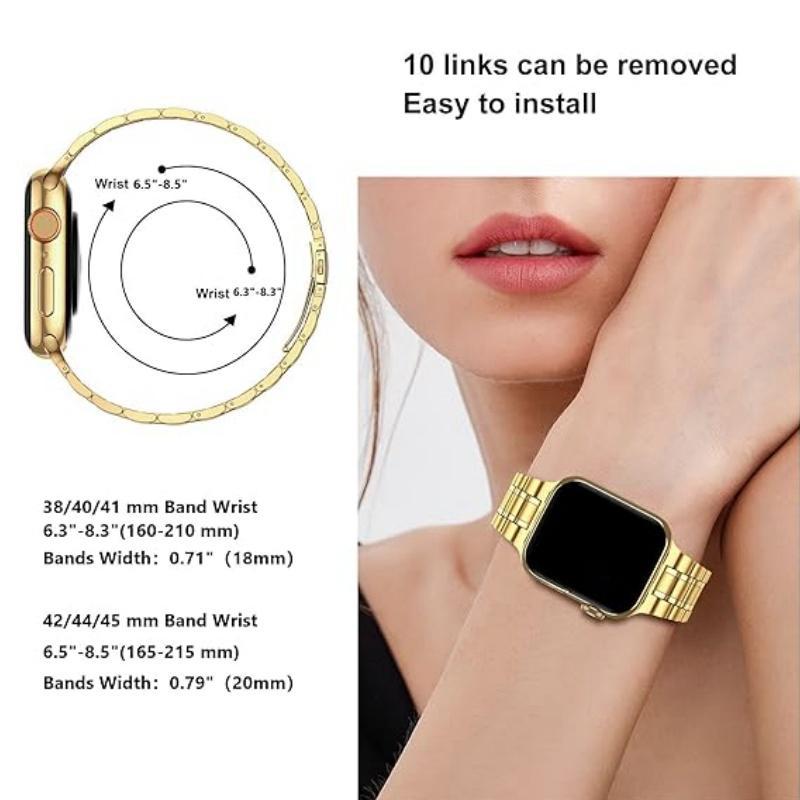 Curved 5 Beads Solid Stainless Steel Watch Band, Smartwatch Accessories, Smart Watch Band for Apple Watch Series 9 8 7 6 5 4 3 2 SE, Fashion Wearable Accessories Compatible with Apple Watch 49mm 45mm 44mm 42mm 41mm 40mm 38mm, Summer Gift