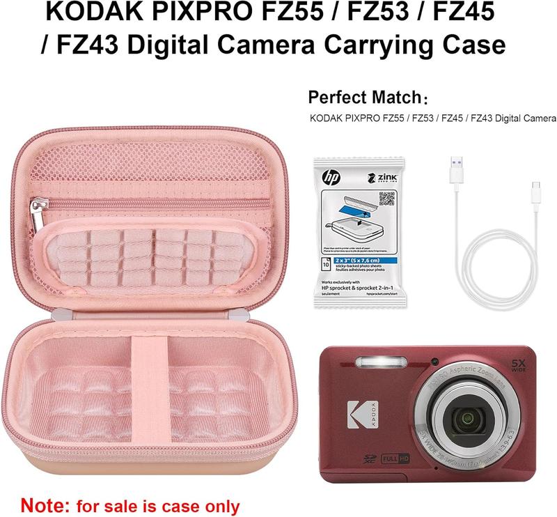 Camera Carrying Case for KODAK PIXPRO FZ55  FZ53  FZ45  FZ43 16MP Digital Camera, Vlogging Camera Storage Holder Trave Bag, Mesh Bag Fits Batteries, ,  Card, Card Reader,Rose