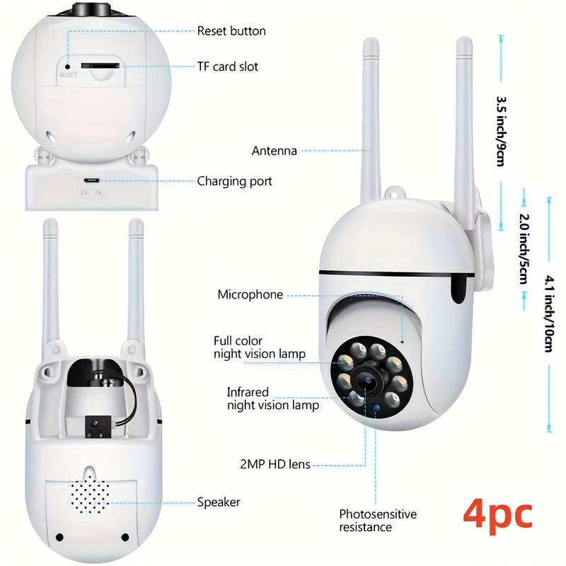 [With 64G Card]4Pcs-HD 1080P WIFI Surveillance Camera, Indoor And Outdoor Long Range HD Night Vision Camera, 355 Degree Intercom Home Security Camera, 2.4G Home Security System, AI Mobile Detection, Two-Way Audio, Color Night Vision, Home Surveillance Sec